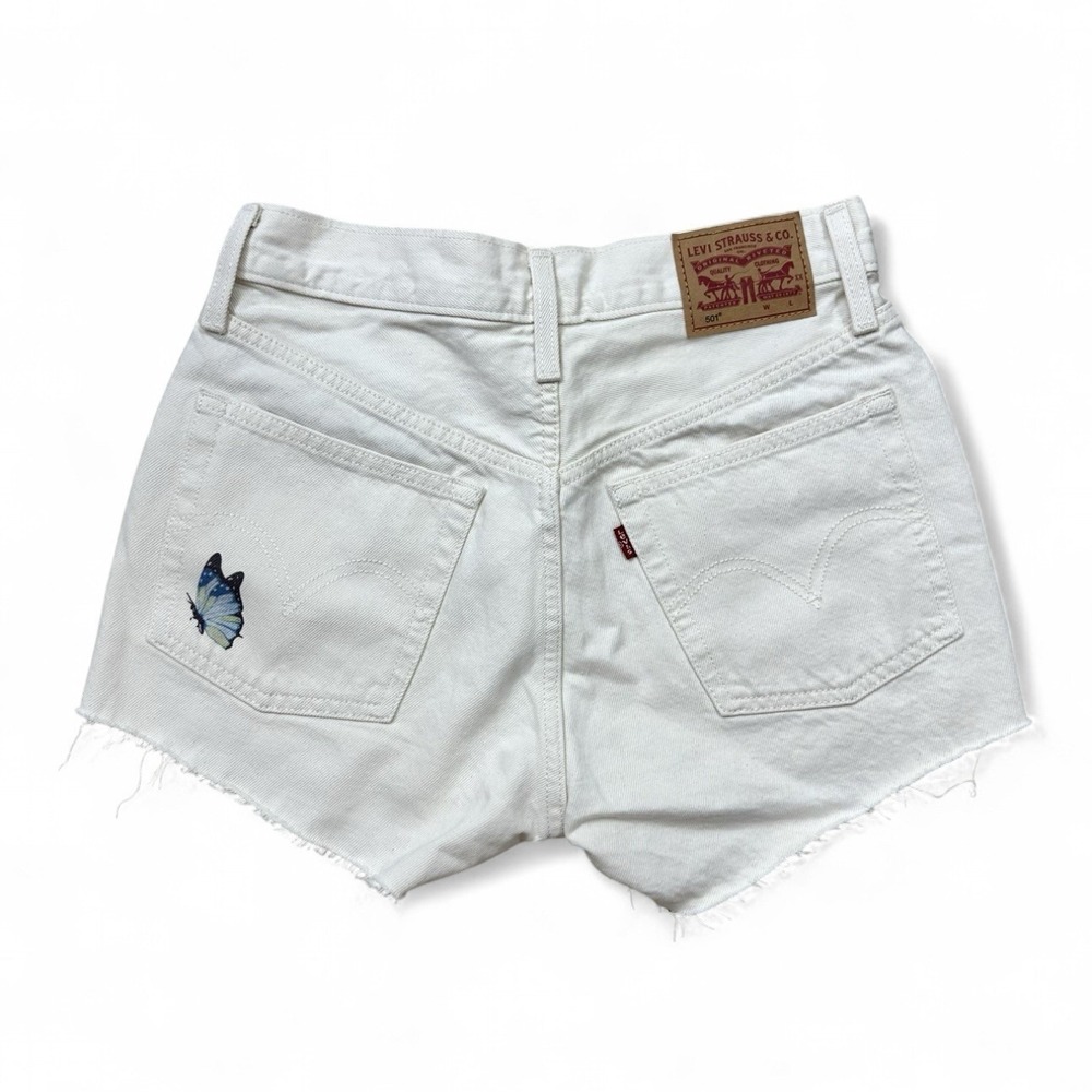 Levi's 501 Light Denim Stonewash Butterfly Shorts Cut Off RawHem 100% Cotton W25